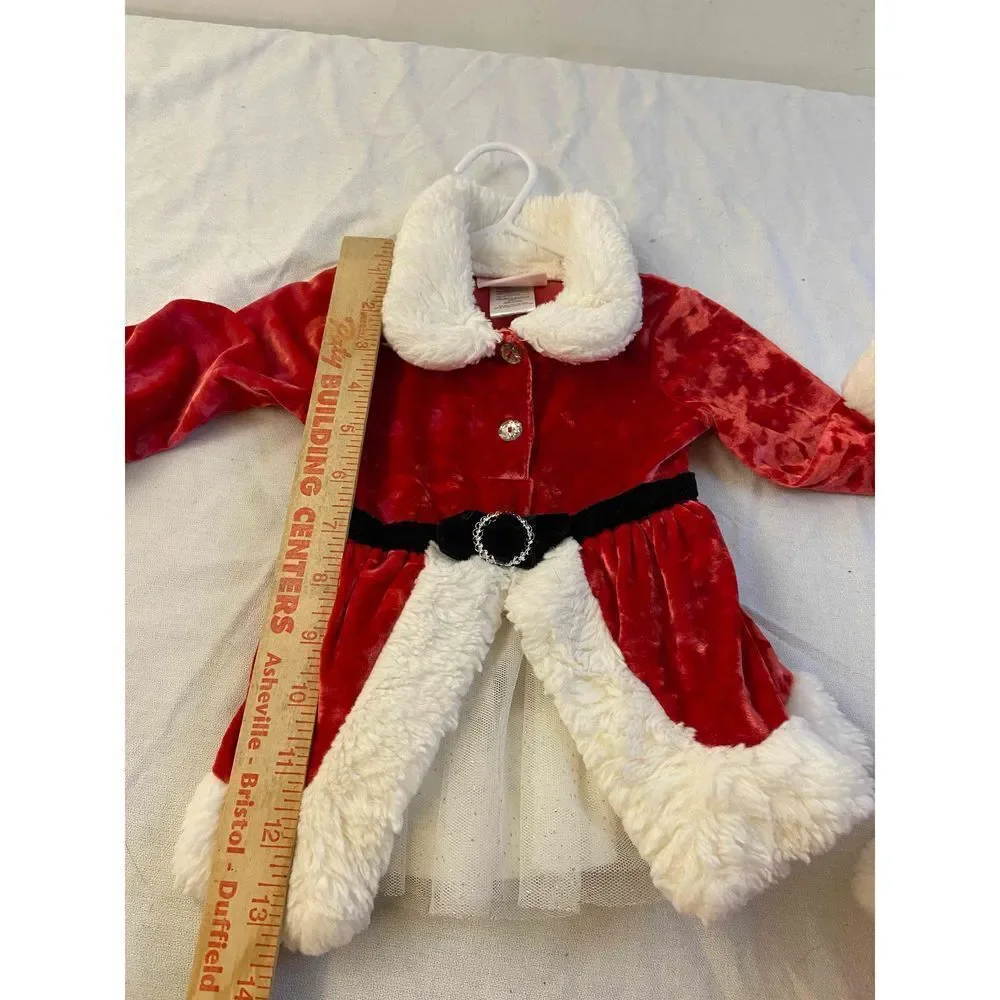 Little Lass Christmas Santa Dress Red Velour 6/9‎ nwot